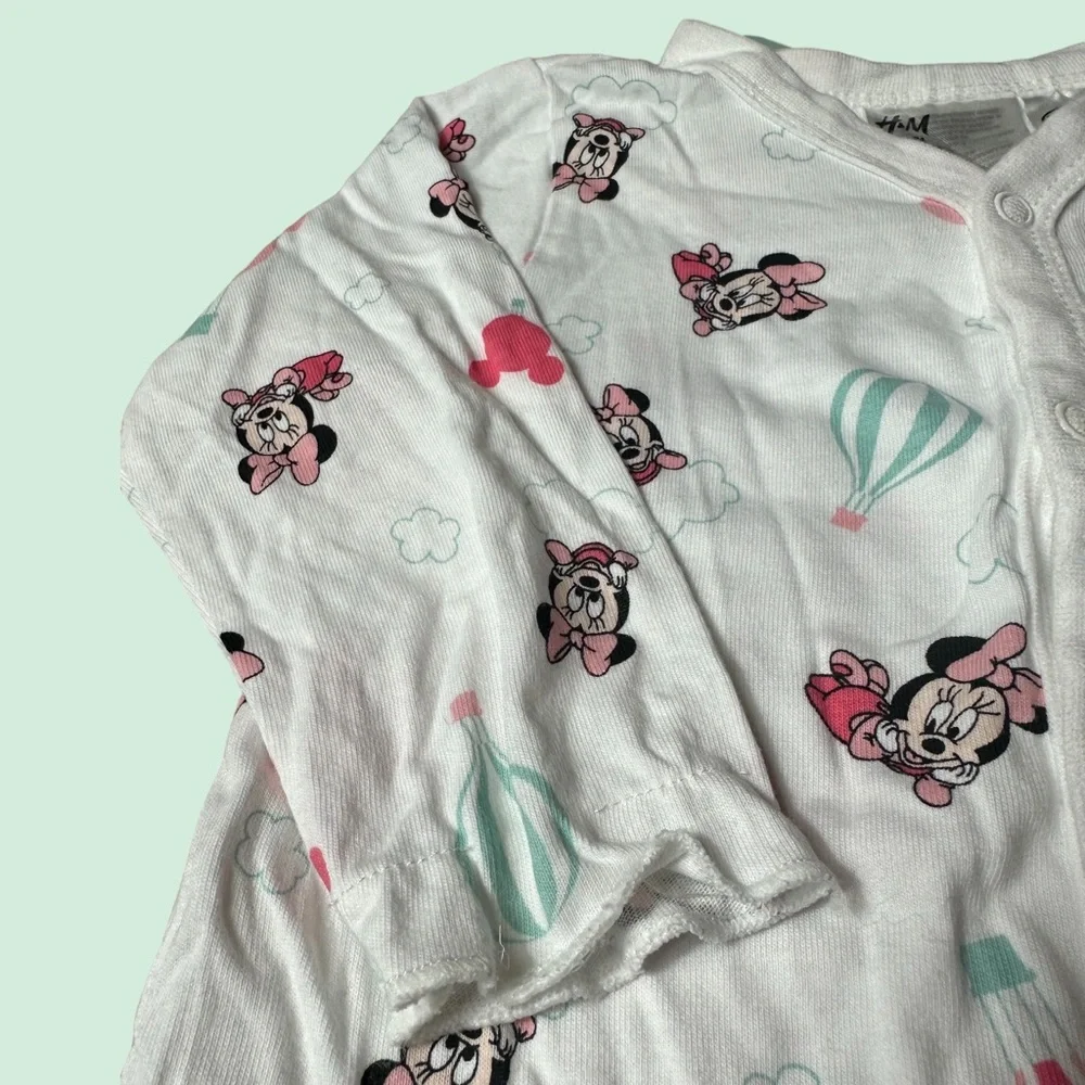 Baby H&M Disney White Baby Minnie Mouse Hot Air Balloon Button Front Pajamas